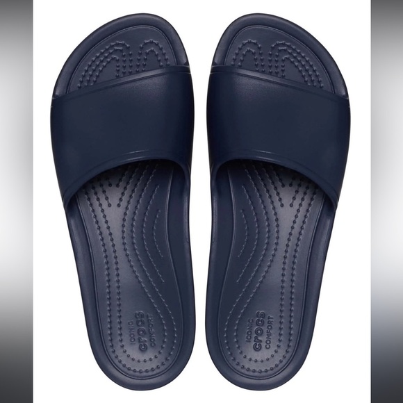 Navy crocs slides in excellent like-new condition. Men’s sz 9 or women’s sz 11. - Picture 1 of 6
